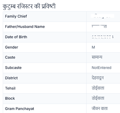 parivar register nakal uttarakhand online download